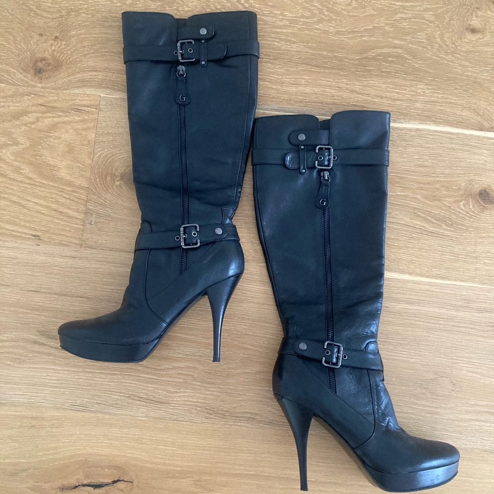 Guess Black Heeled Boots with Buckle Detail